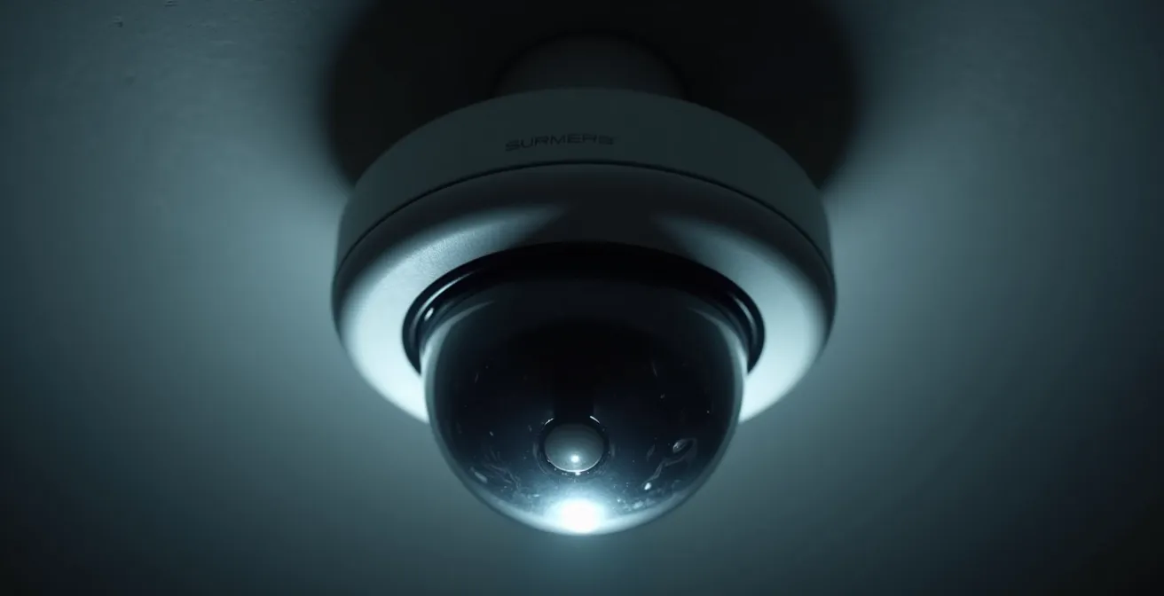 Caméra dôme de surveillance visible installée à l'entrée d'un commerce pour effet dissuasif