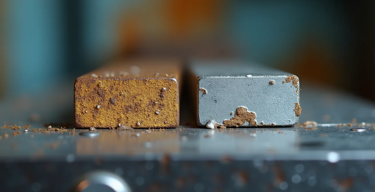 Comparaison visuelle de la résistance à la corrosion entre acier inoxydable 304 et 316L en environnement industriel