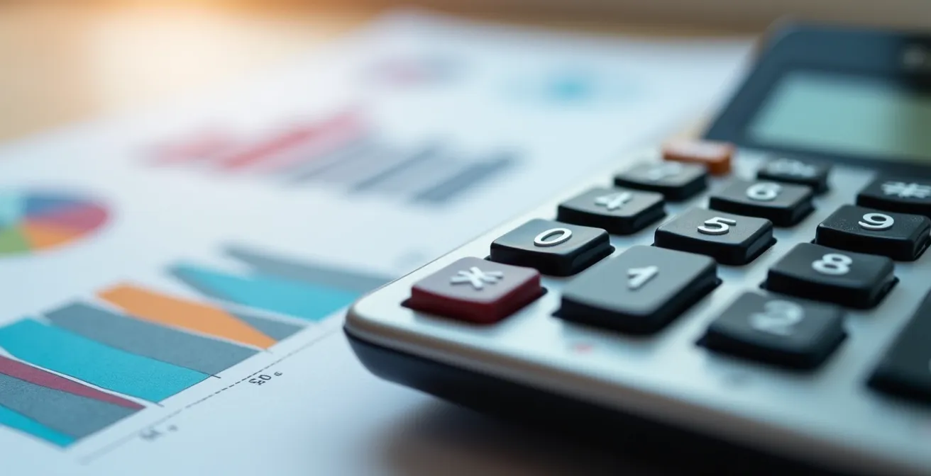 Bureau avec calculatrice et graphiques financiers pour comparaison de coûts