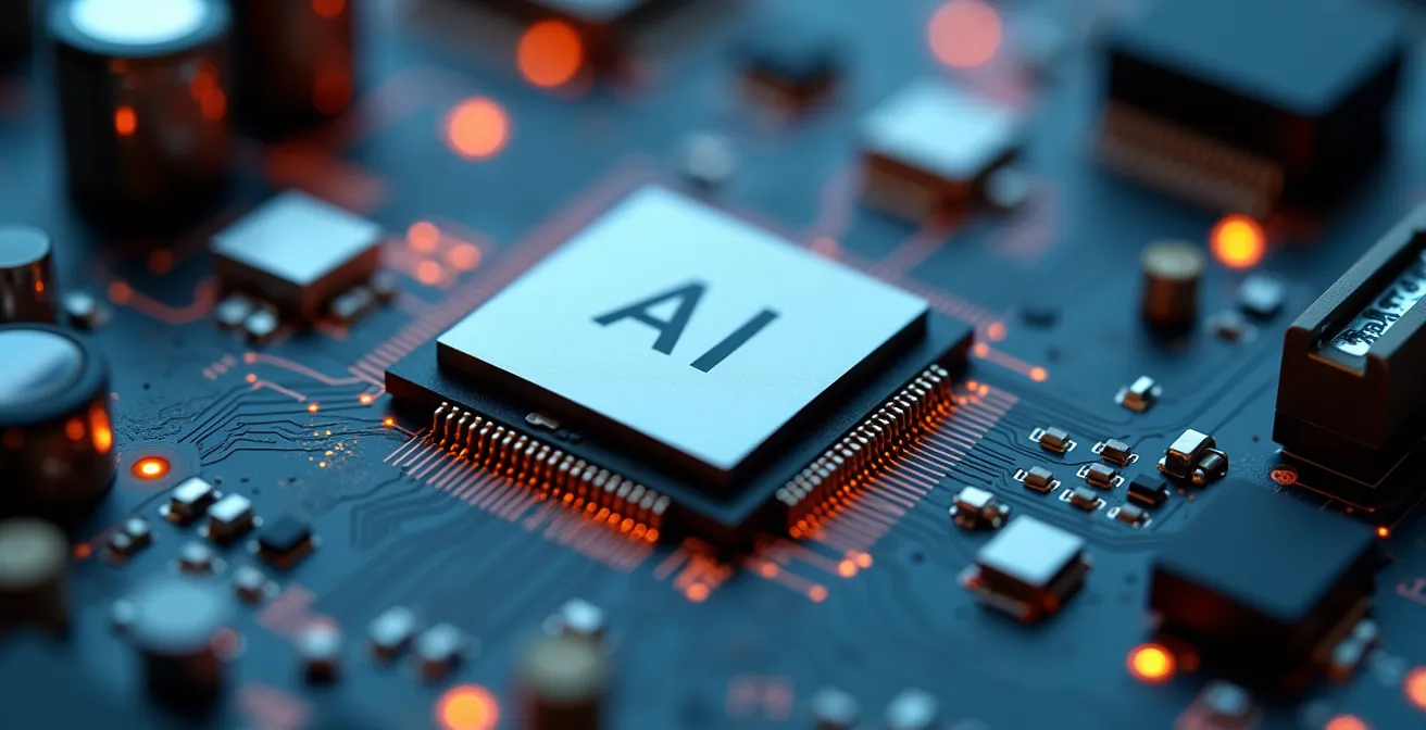 Caméra avec processeur IA intégré montrant le traitement local des données sans passage par le cloud