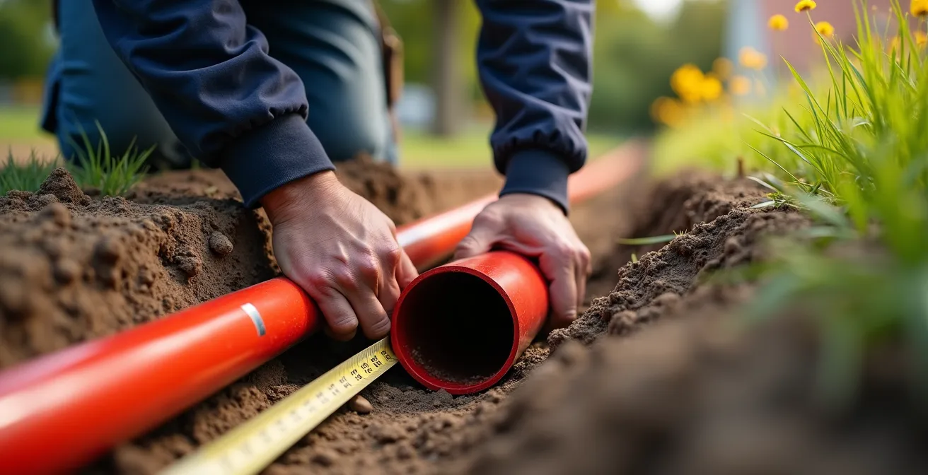 Installation de câbles protégés dans une gaine TPC rouge selon la norme française