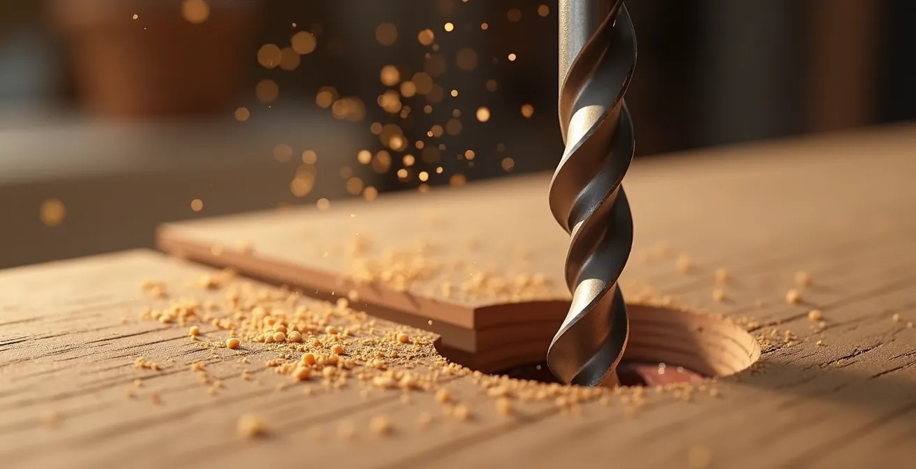 Vue détaillée d'une perceuse en action sur une porte d'appartement fine