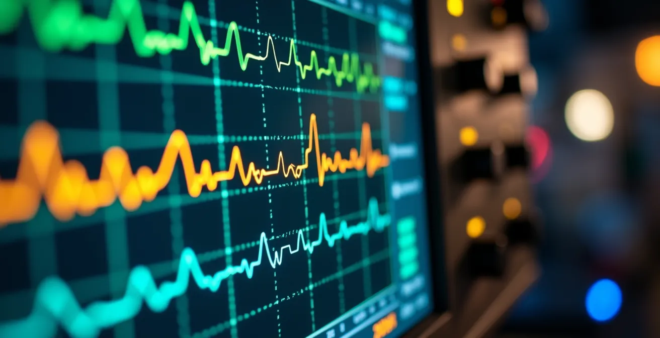 Capture d'écran d'oscilloscope montrant les signaux OSSD avec impulsions de test périodiques