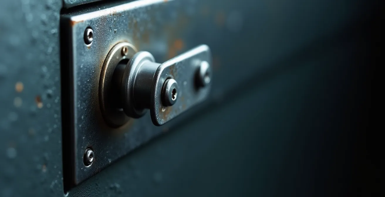 Vue macro sur compartiment verrouillé séparé pour munitions dans armoire forte