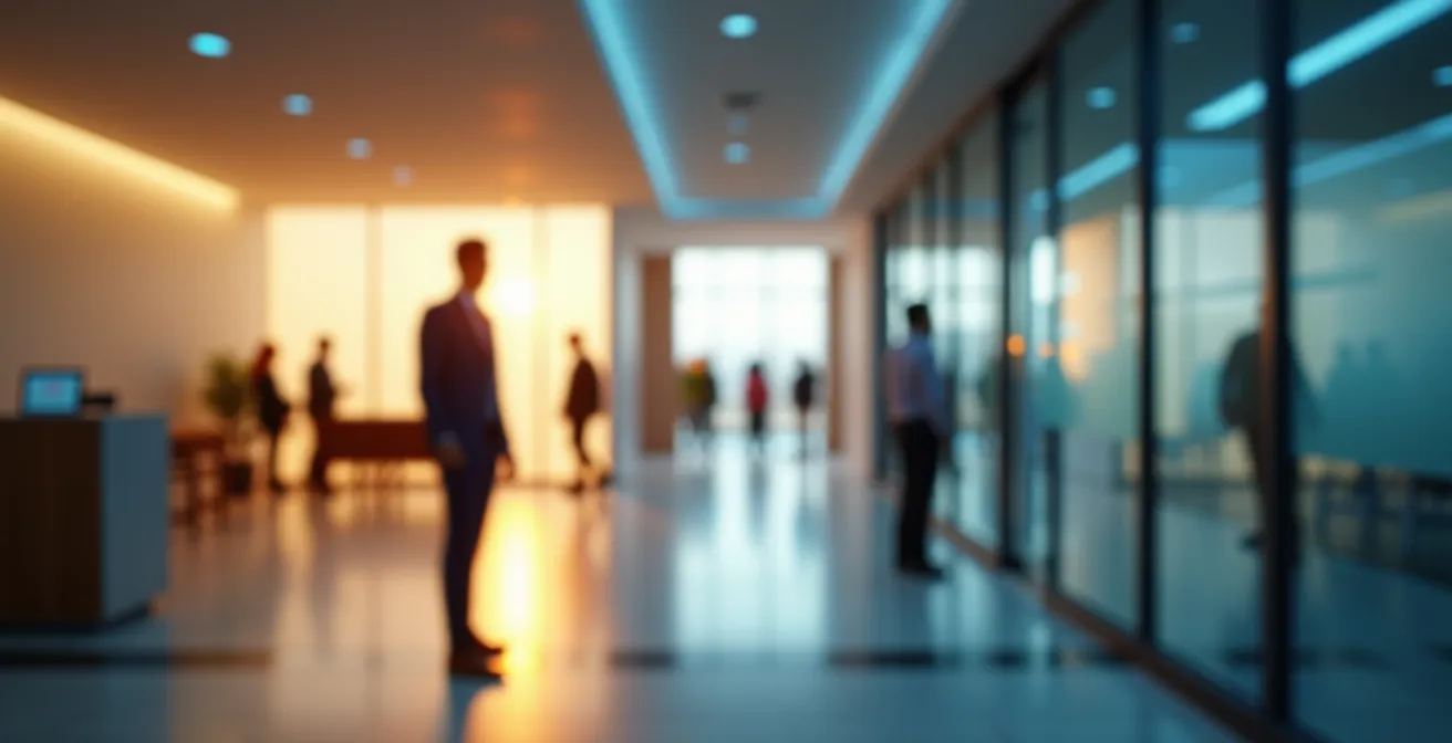 Plan architectural montrant trois zones de sécurité différenciées dans un bâtiment d'entreprise